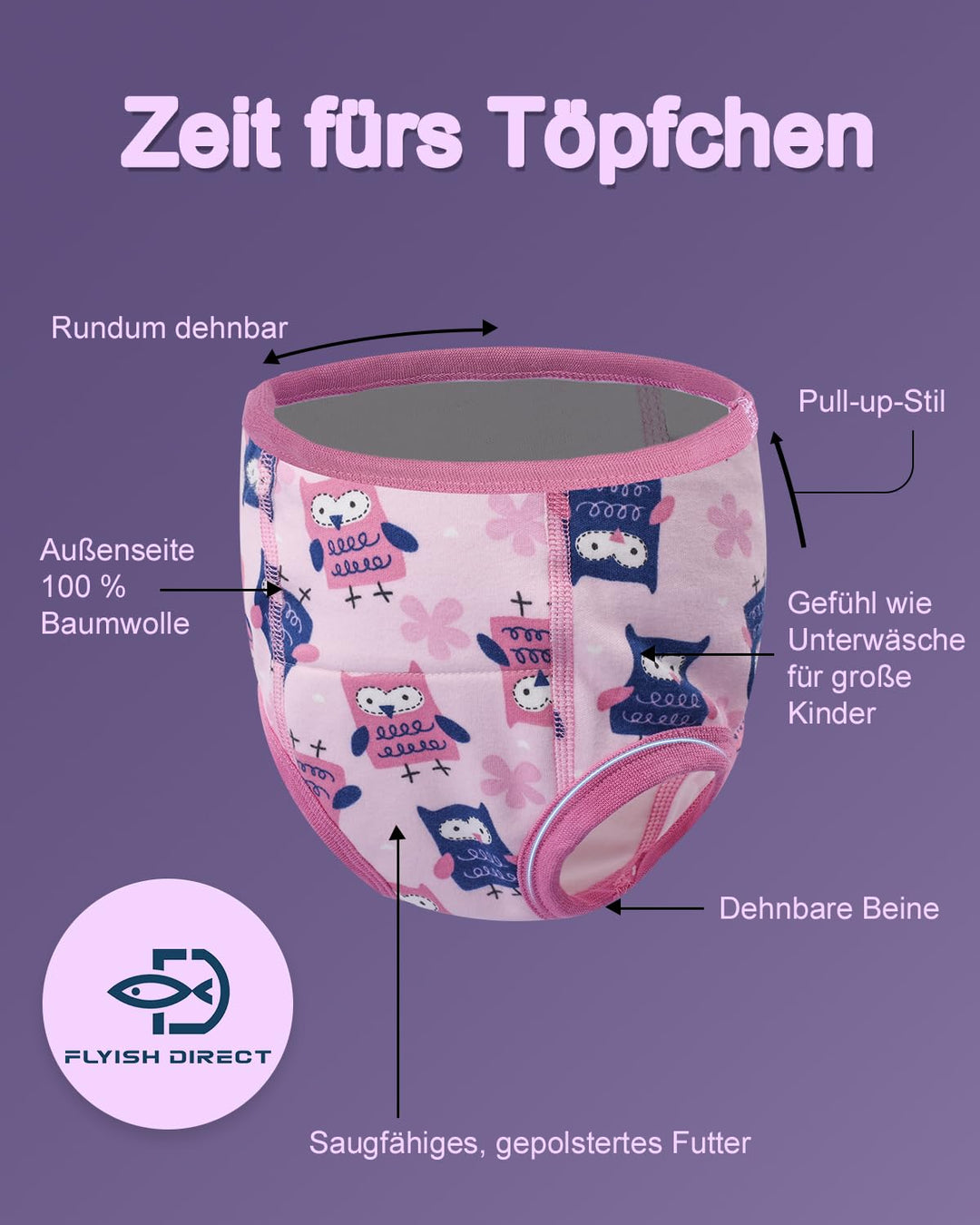 FLYISH DIRECT Baby Töpfchen Trainingshose, Packung mit 10 Kinder Töpfchentraining Unterwäsche für Ju