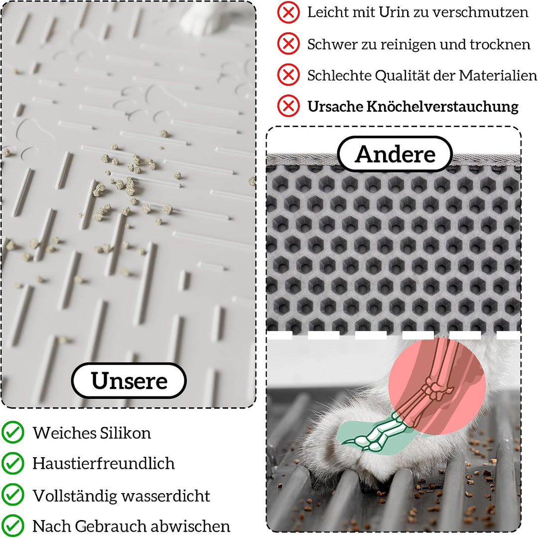 OHMO Katzenklo Matte Katzenstreu Matte Wasserdicht Silikon 60x40cm Grau | Urin&amp;Wasserdichte Katzenma