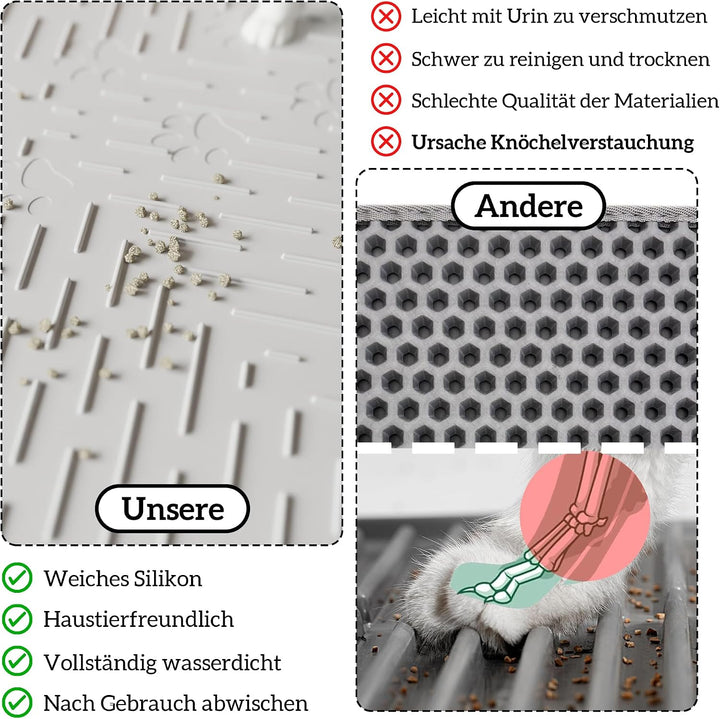 OHMO Katzenklo Matte Katzenstreu Matte Wasserdicht Silikon 60x40cm Grau | Urin&amp;Wasserdichte Katzenma
