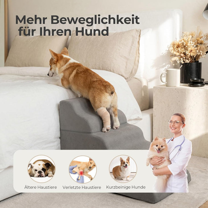 Sytopia Hundetreppe 5 Stufen, 58 cm, bis 36 kg, Katzentreppe für Bett Sofa Couch, 30D CertiPUR-US Sc