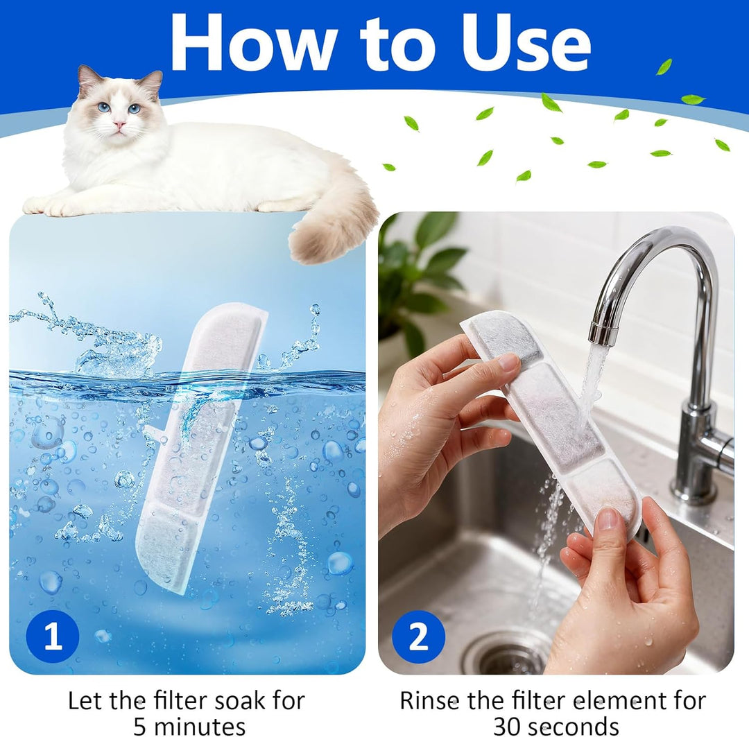 Katzenbrunnen Filter, 24 Stück Ersatzfilter für Katzenbrunnen, 12 Stück Filter + 12 Stück Schaumstof