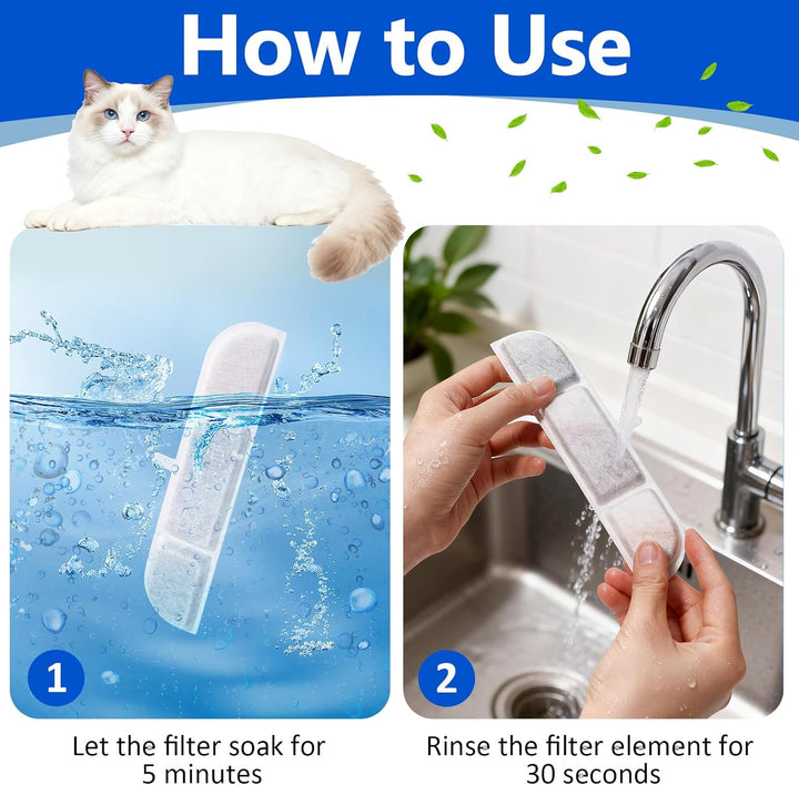 Katzenbrunnen Filter, 24 Stück Ersatzfilter für Katzenbrunnen, 12 Stück Filter + 12 Stück Schaumstof