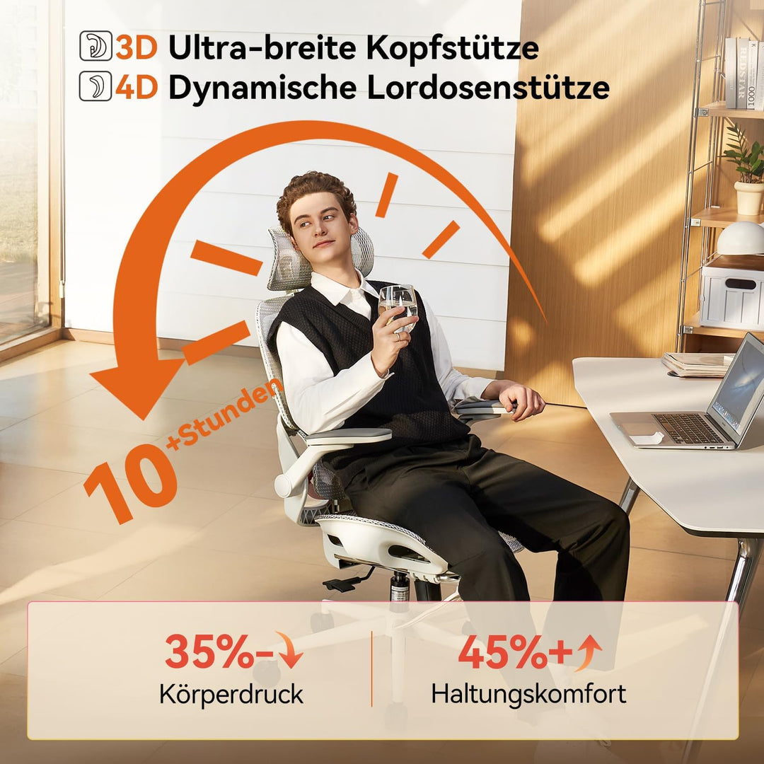 SIHOO Ergonomischer Bürostuhl, Schreibtischstuhl mit Dynamischer Lordosenstütze, Breiter Kopfstütze