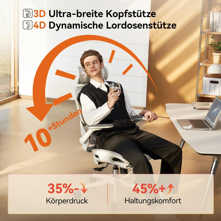SIHOO Ergonomischer Bürostuhl, Schreibtischstuhl mit Dynamischer Lordosenstütze, Breiter Kopfstütze