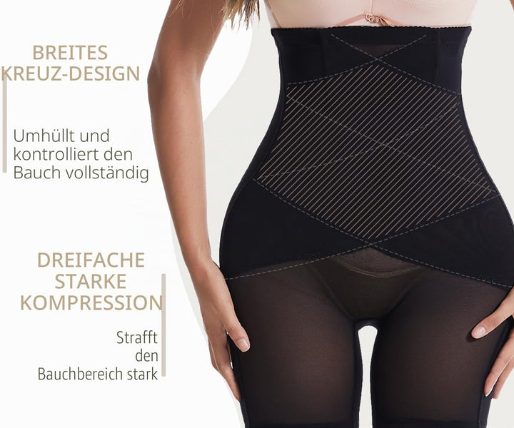 Damen Bauchweg Miederpants Shapewear Hohe Taille Unterhose mit Bein Figurformende Miederhose Stark F