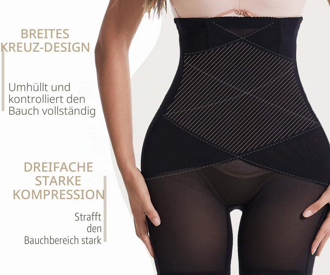 Damen Bauchweg Miederpants Shapewear Hohe Taille Unterhose mit Bein Figurformende Miederhose Stark F