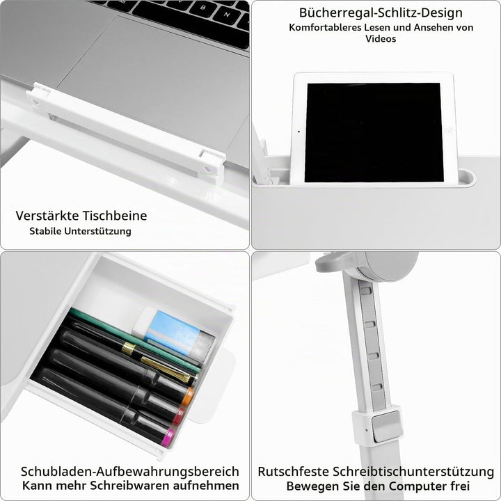 QWORK® Tisch Bett Laptoptisch, Höhen Winkel verstellbar,Betttisch Klappbar mit Schublade und LED Lam
