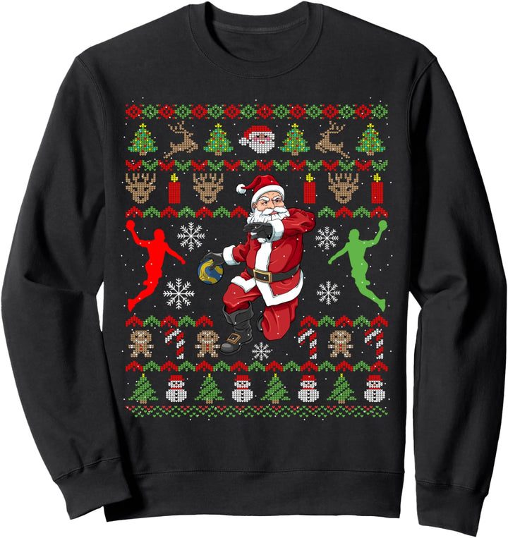 Handball Ugly Christmas Weihnachtsmann Handballer Geschenk Sweatshirt