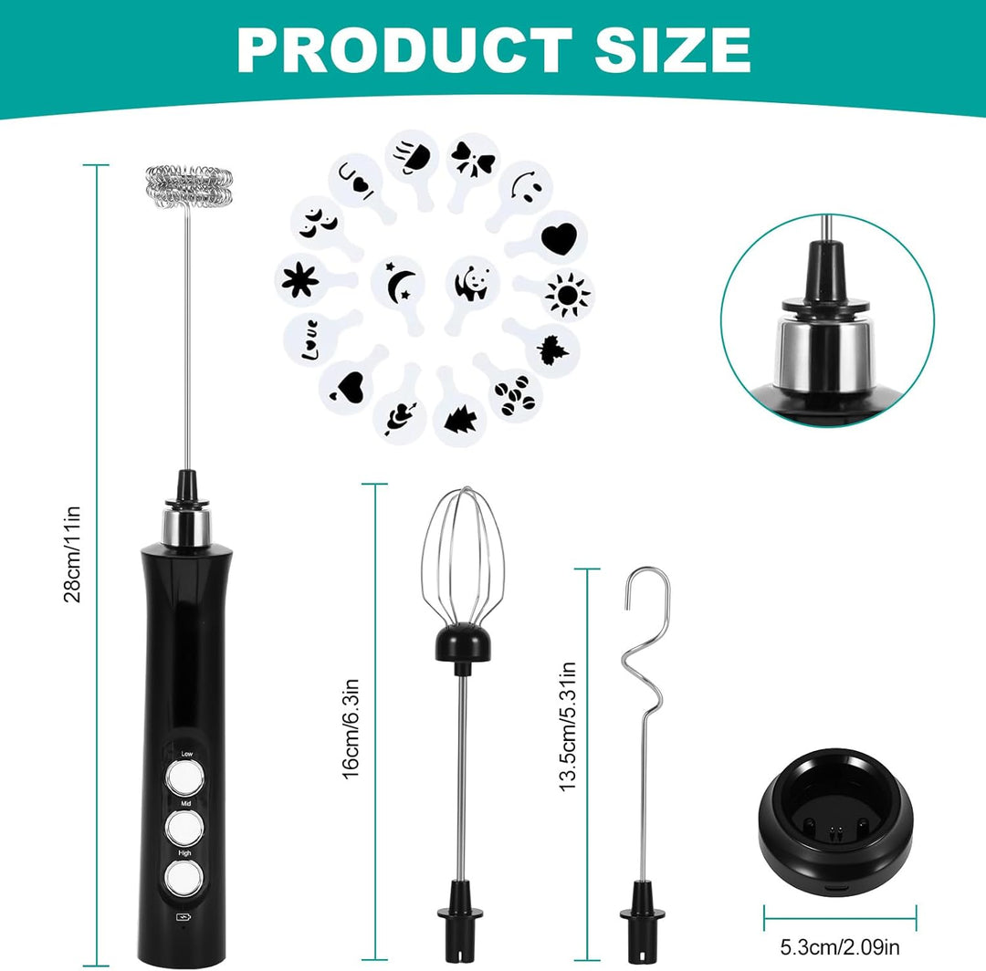 Elektrische Milchaufschäumer, Handheld Milchschäumer Stab, 3-Gang USB Wiederaufladbarer Aufschäumer