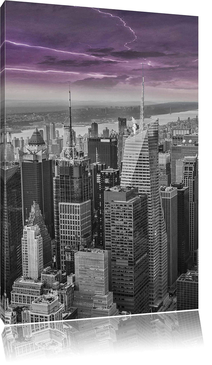 Pixxprint Skyline New York unter Gewitterhimmel als Leinwandbild/Grösse: 120x80 cm/Wandbild/Kunstdru