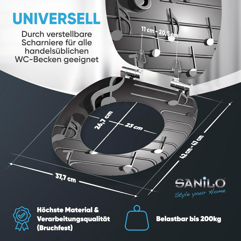 Sanilo WC Sitz mit Absenkautomatik, viele schöne schwarze Toilettendeckel zur Auswahl, hochwertige u