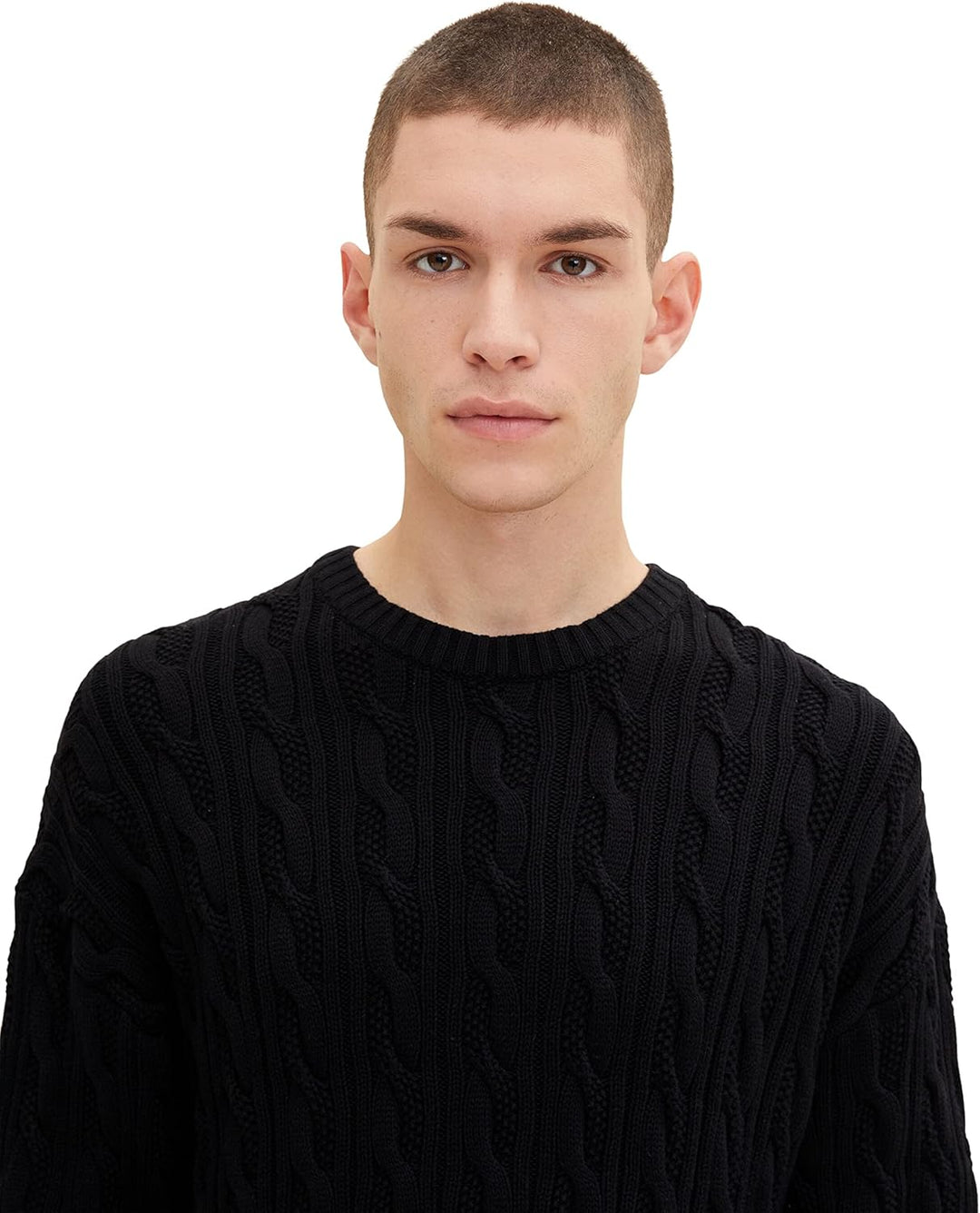 TOM TAILOR Denim Herren Pullover mit Zopfmuster L 29999 - Black, L 29999 - Black