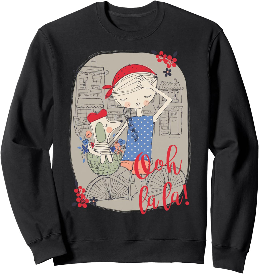 Paris Girl & Cute Dog Retro Souvenir Französische Frauen Kinder Mutter Sweatshirt