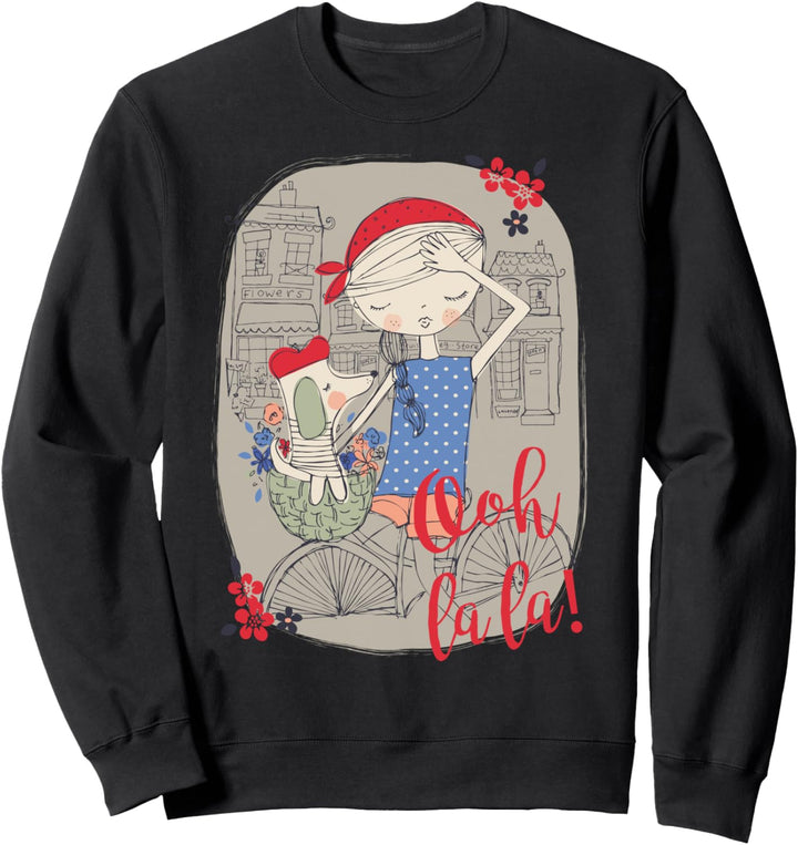 Paris Girl & Cute Dog Retro Souvenir Französische Frauen Kinder Mutter Sweatshirt