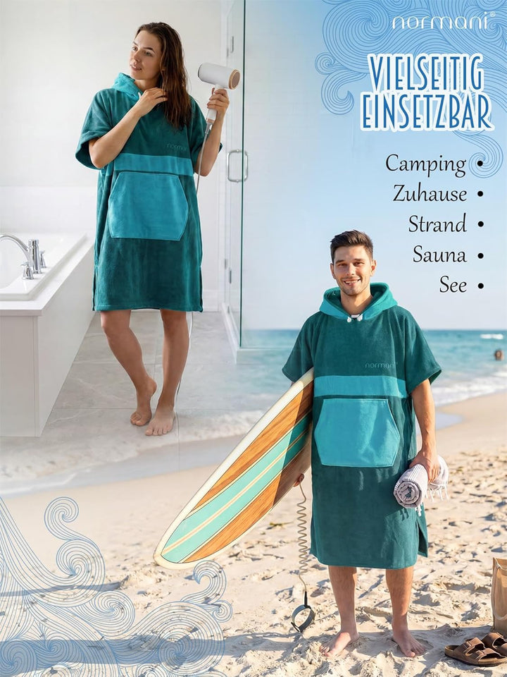 normani Baumwoll Surfer Poncho - Strandponcho - Handtuch-Poncho - Unisex Strand Umziehhilfe - geschl