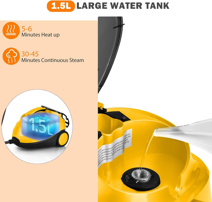 SOARS Handdampfreiniger 2000 W, Dampfdruck: 4 bar, max. 108 °C, Aufwärmzeit: 5 – 6 Minuten, Wasserta