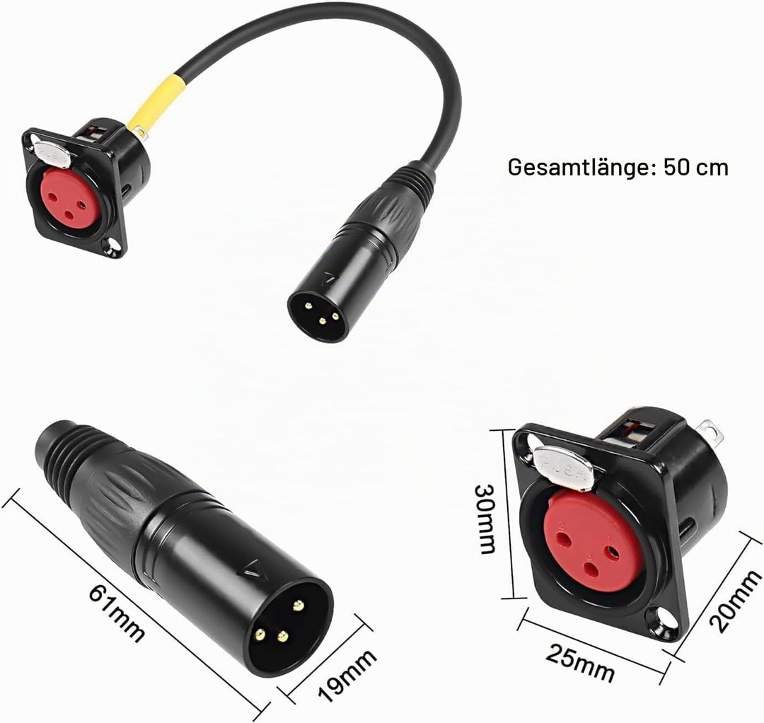 XMSJSIY D-Typ XLR Buchse Panel Mount auf XLR Stecker Pass durch Kabel, 3-Pin Mic Feed/Pass Thru Conv
