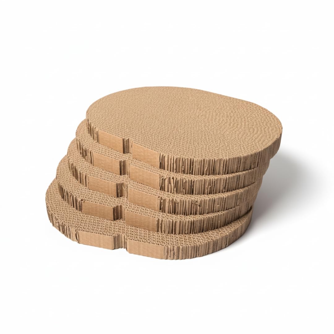 Katzenbett Kratzpappe für Katzen Ersatz Wellpappe 5er Set – oval oder rechteckige Kratzpads aus Papp