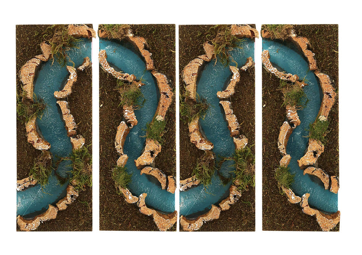 Ferrari & Arrighetti Zusammensetzbarer Fluss für Krippe, 4 Teile, Bertoni Krippenlinie, Holz, Mehrfa