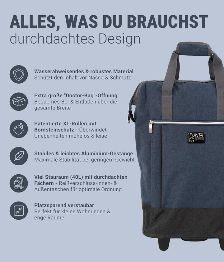 Punta® Einkaufstrolley Big Wheel 40L | grosser & Stabiler Einkaufsroller mit XL-Rädern | leise & lei