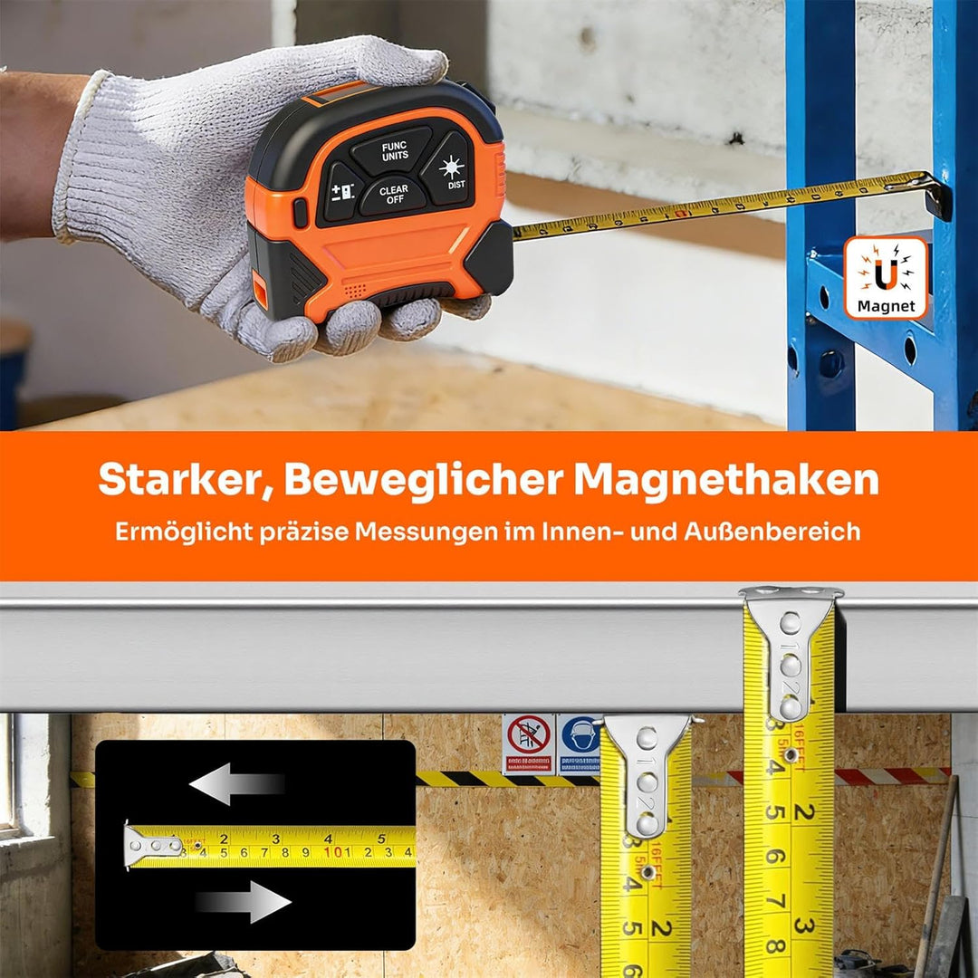 2 in 1 Laser Massband - ansigtny Laser Entfernungsmesser 60 m &amp; 5 m Massband mit LCD-Display Unterst