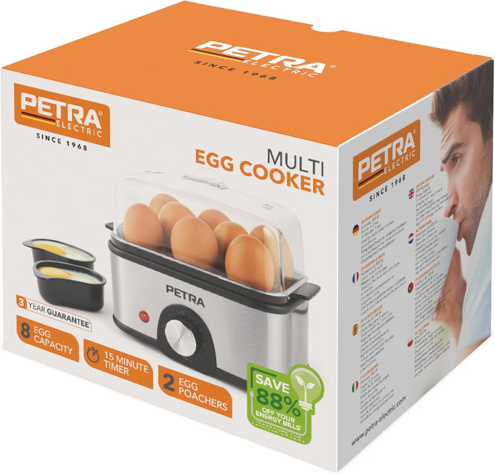 Petra Elektrischer Eierkocher – Kapazität für 8 Eier, Eier kochen und pochieren, weich-, mittel- und