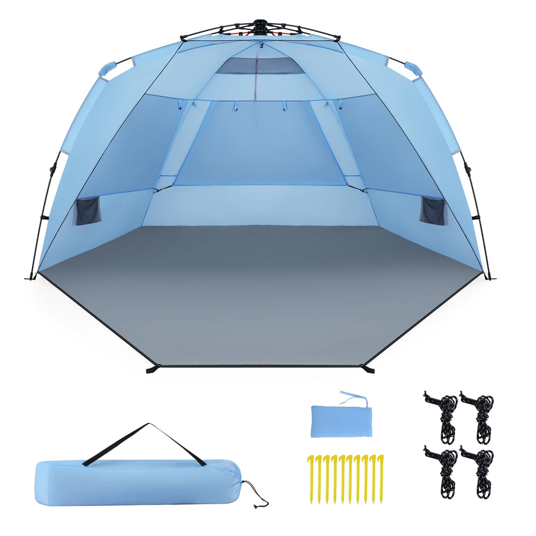 HOMASIS Pop-up Strandmuschel, wetterfestes Strandzelt für 3-4 Personen mit erweiterbarem Boden, Mesh