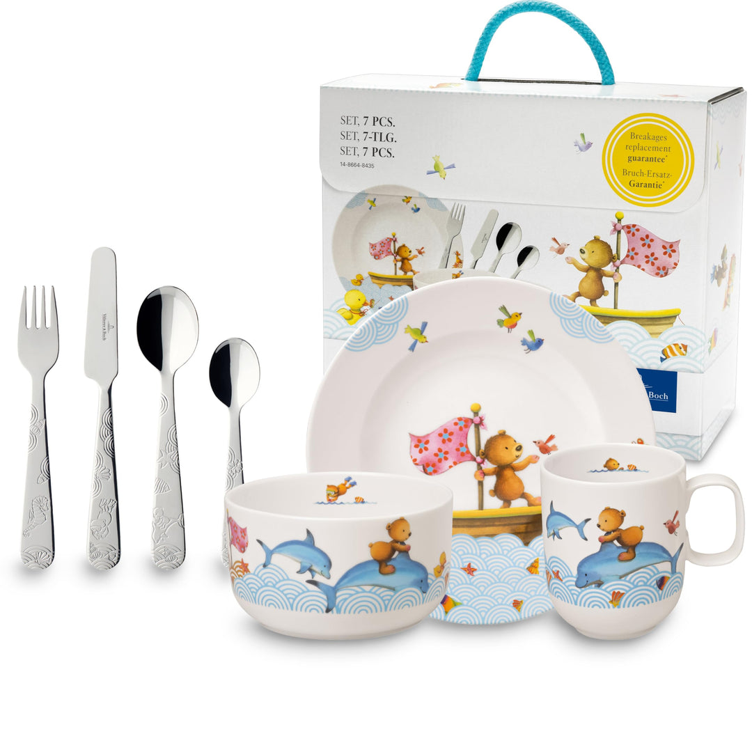 Villeroy &amp; Boch – Happy As A Bear Set Mit Kinderbesteck Und Kindergeschirr 7 Teilig, Spülmaschinenfe
