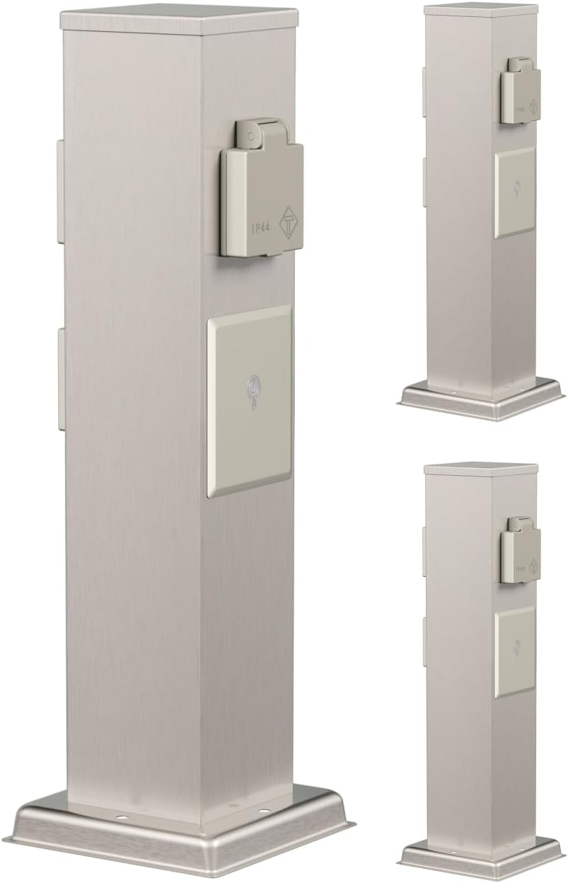 ledscom.de 3X Garten Steckdosensäule Polly für aussen, IP44, Smart Home, WLAN, Alexa, 3-Fach, Edelst