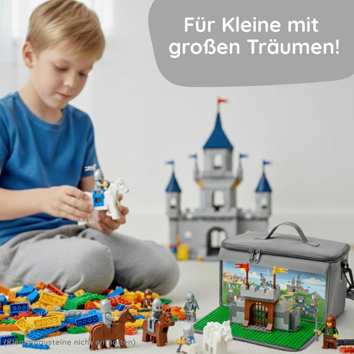 fantifant Baustein Tasche für Lego mit ausklappbarer Bauplatte kompatibel mit Lego Tasche MIT AUSTAU