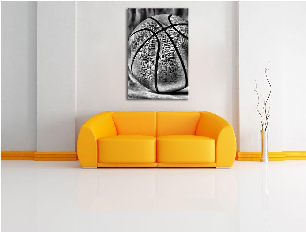Pixxprint Monocrome, Basketball schwarzer Hintergrund, Format: 100x70 auf Leinwand, 100x70