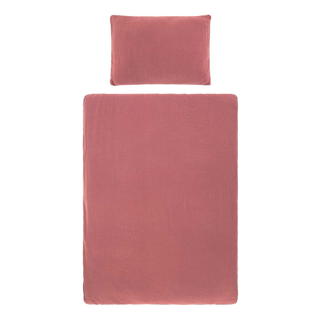 LÄSSIG Baby/Kinder Bettbezug (100 x 140 cm) und Kissen (40 x 60 cm) GOTS Muslin Baumwolle rosewood R