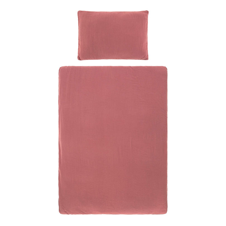 LÄSSIG Baby/Kinder Bettbezug (100 x 140 cm) und Kissen (40 x 60 cm) GOTS Muslin Baumwolle rosewood R