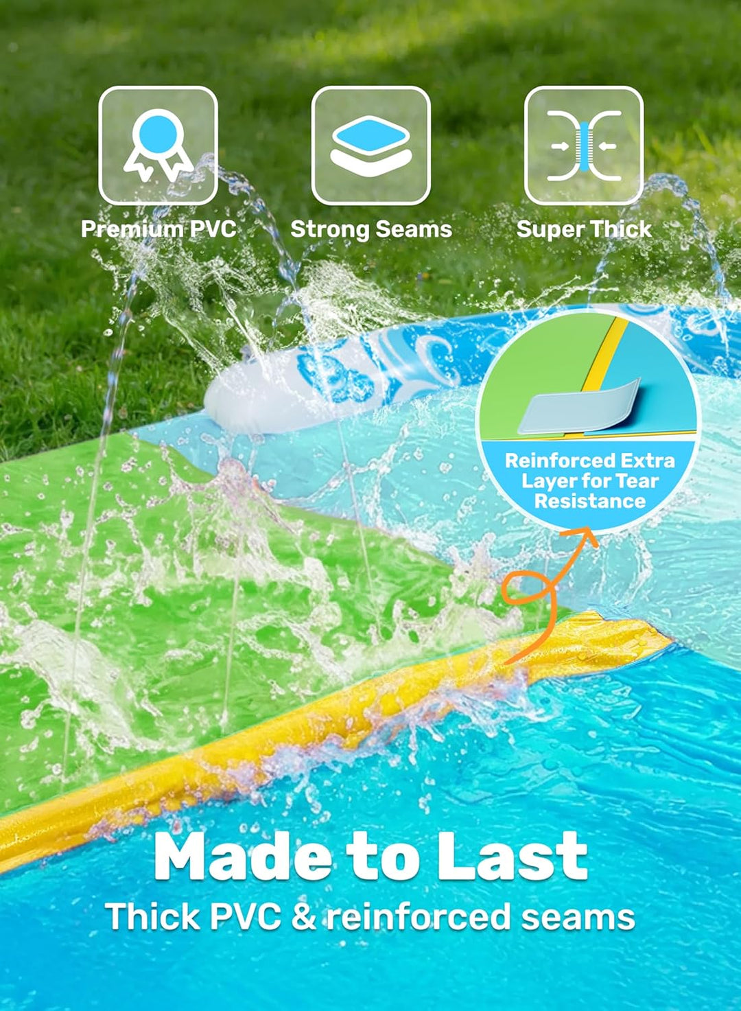 JOYIN 32,5ft/990.6cm Wasserrutsche und 2 aufblasbare Boards, extra Lange Doppel-Garten-Wasserrutsche