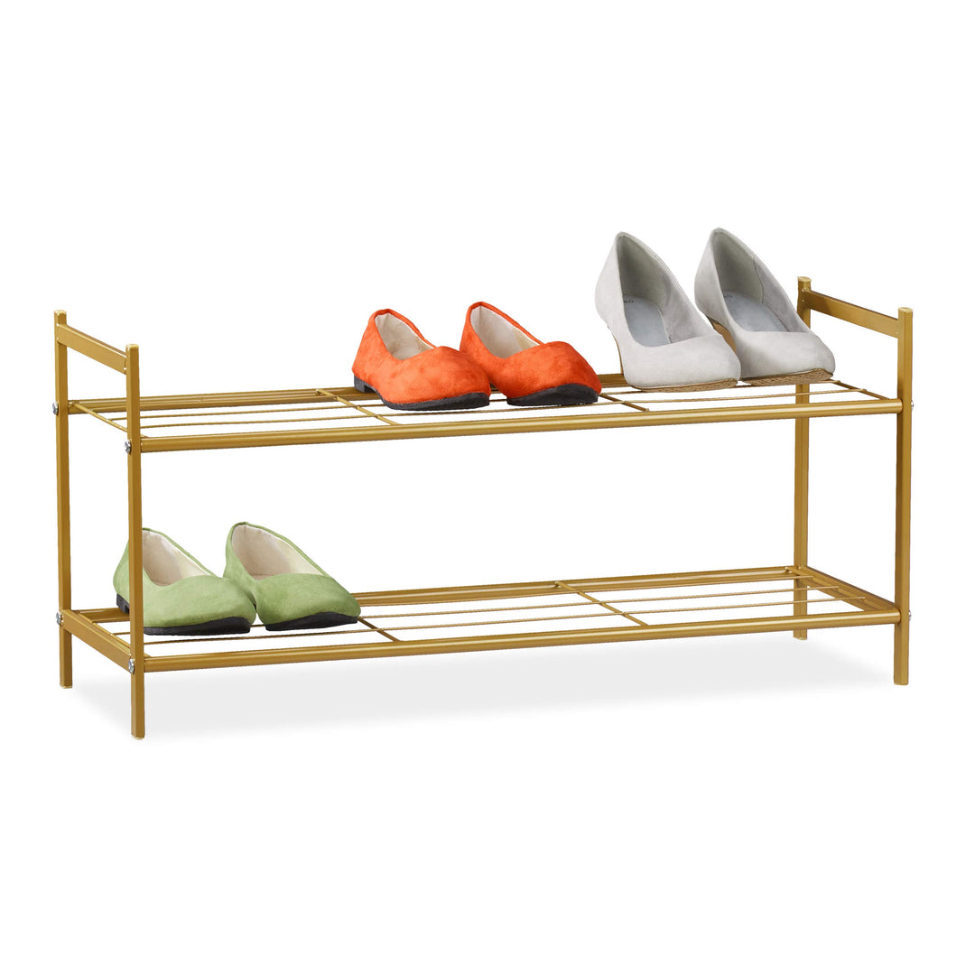 Relaxdays Schuhregal SANDRA, 2 Ebenen, für 6 Paar Schuhe, offen, Metall, Schuhablage, HBT: ca. 33,5