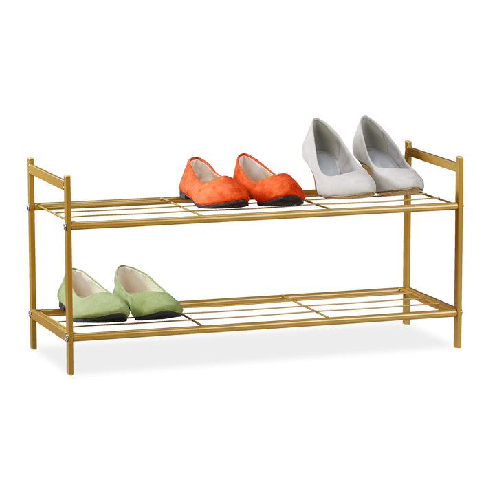 Relaxdays Schuhregal SANDRA, 2 Ebenen, für 6 Paar Schuhe, offen, Metall, Schuhablage, HBT: ca. 33,5