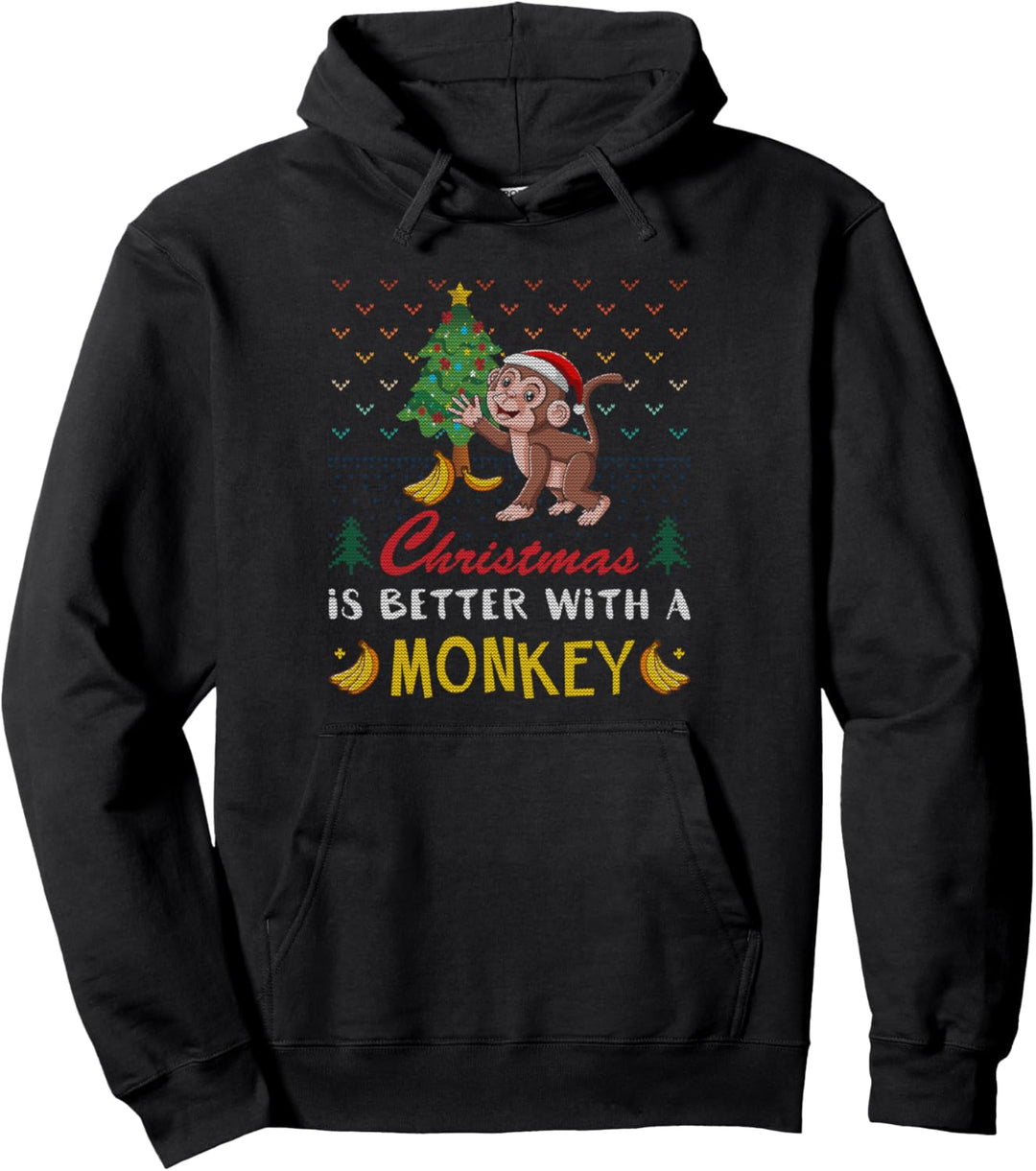 Christmas Is Better With A Monkey Affe Banane Ugly Sweater Pullover Hoodie