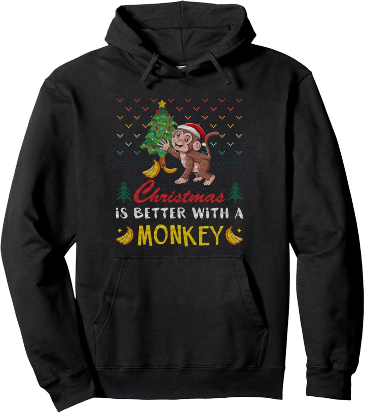 Christmas Is Better With A Monkey Affe Banane Ugly Sweater Pullover Hoodie