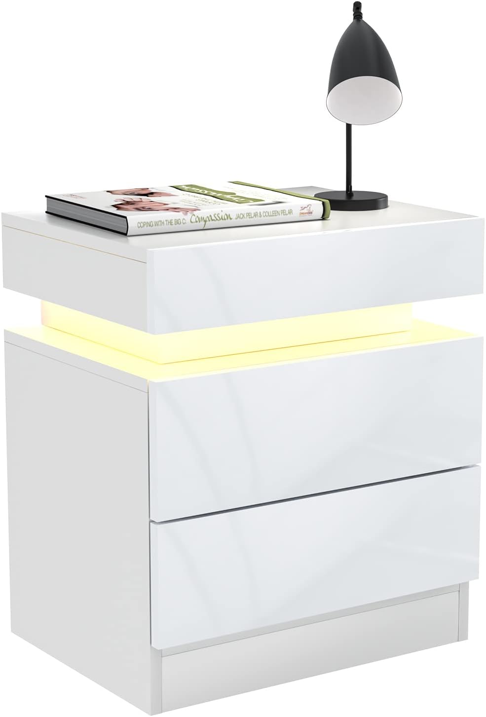 Lvhecforhm Nachtschrank Weiss, Hochglanz Nachttisch, Modern Nachttisch 2 Schubladen, Nachtischschrän