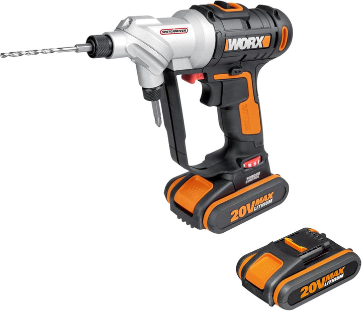 WORX WX176.3 SwitchDriver Akkuschrauber 20V mit drehbarem Doppel-Bohrfutter – Elektrische Drehmoment