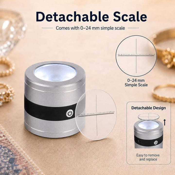 10X Juwelierlupe mit LED- und UV-Licht, metrischer Skala, USB-LED-Ladeanzeige. Ideal für Schmuck, Te