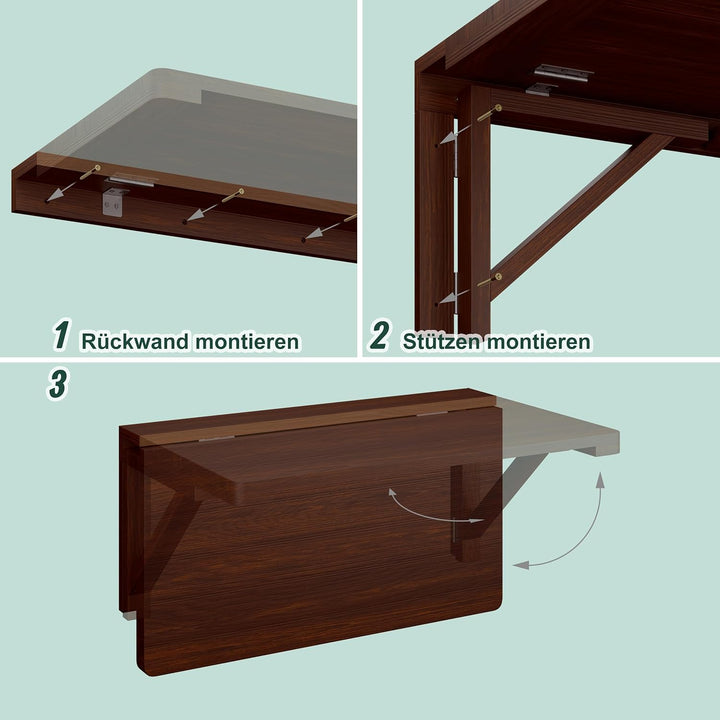 Relaxdays Klapptisch Wand, BxT: 60 x 40 cm, Holz, Esstisch, Schreibtisch, platzsparend klappbar, Wan