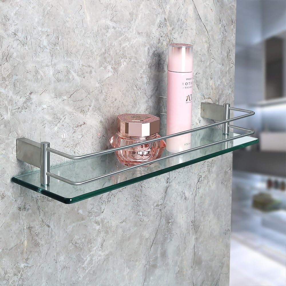 SAYAYO Duschablage Glasregal Edelstahl Duschregal Gebürstet Badezimmer Regal Duschkorb Shampoo Halte
