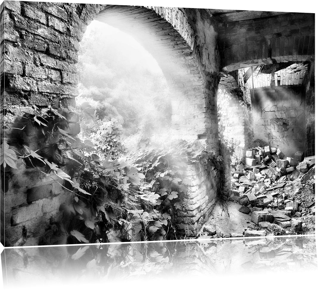 Monocrome, Alte Ruine, Format: 100x70 auf Leinwand, XXL riesige Bilder fertig gerahmt mit Keilrahmen