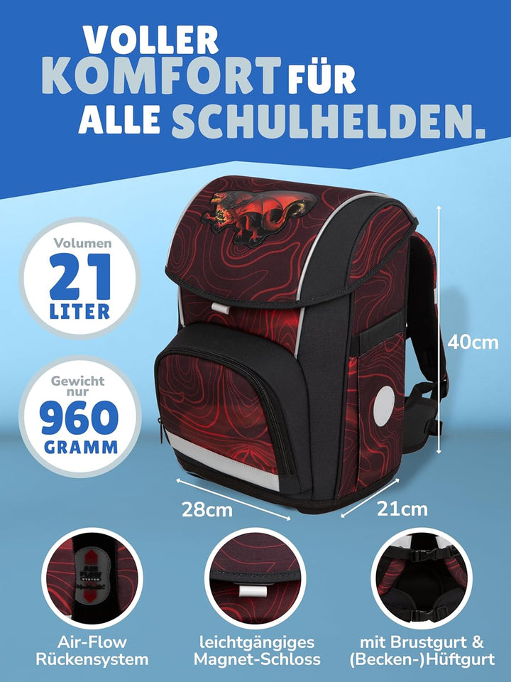 Familando - McNeill Basic Schulranzen Set - 10-teilig mit Schultüte - Drachen - Ergonomisch & Verste