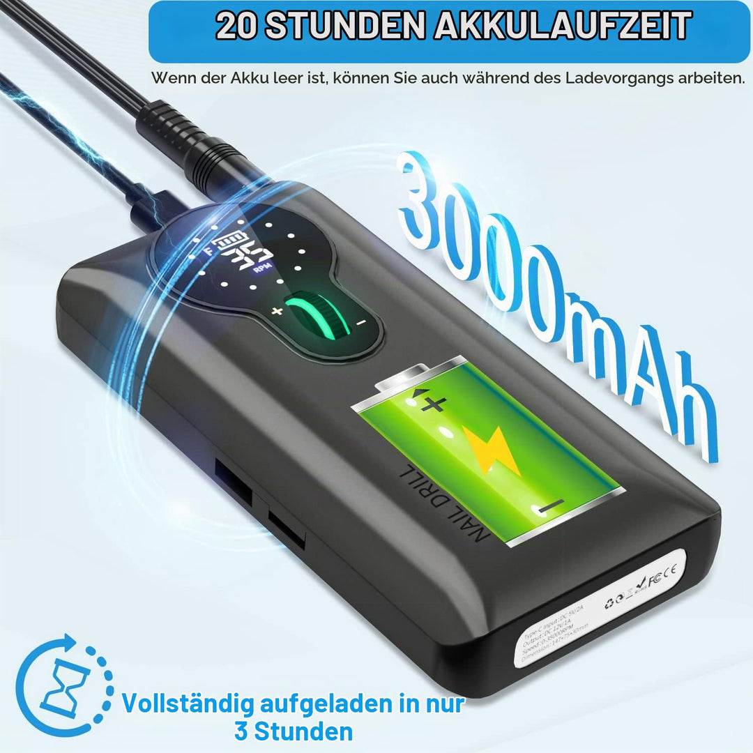 ENGERWALL Wiederaufladbarer Elektrische Nagelfräser 35000 U/min, Erstaunliche 15-Stunden-Akkulaufzei