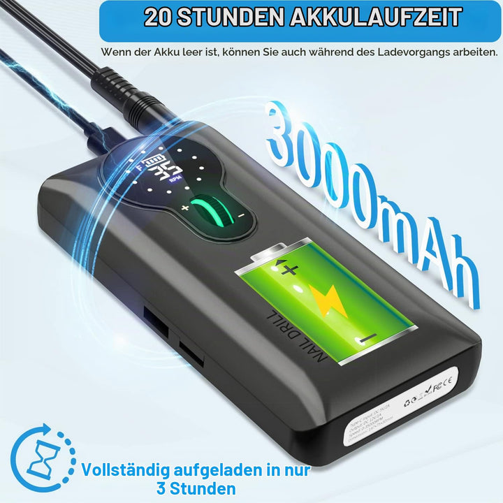 ENGERWALL Wiederaufladbarer Elektrische Nagelfräser 35000 U/min, Erstaunliche 15-Stunden-Akkulaufzei