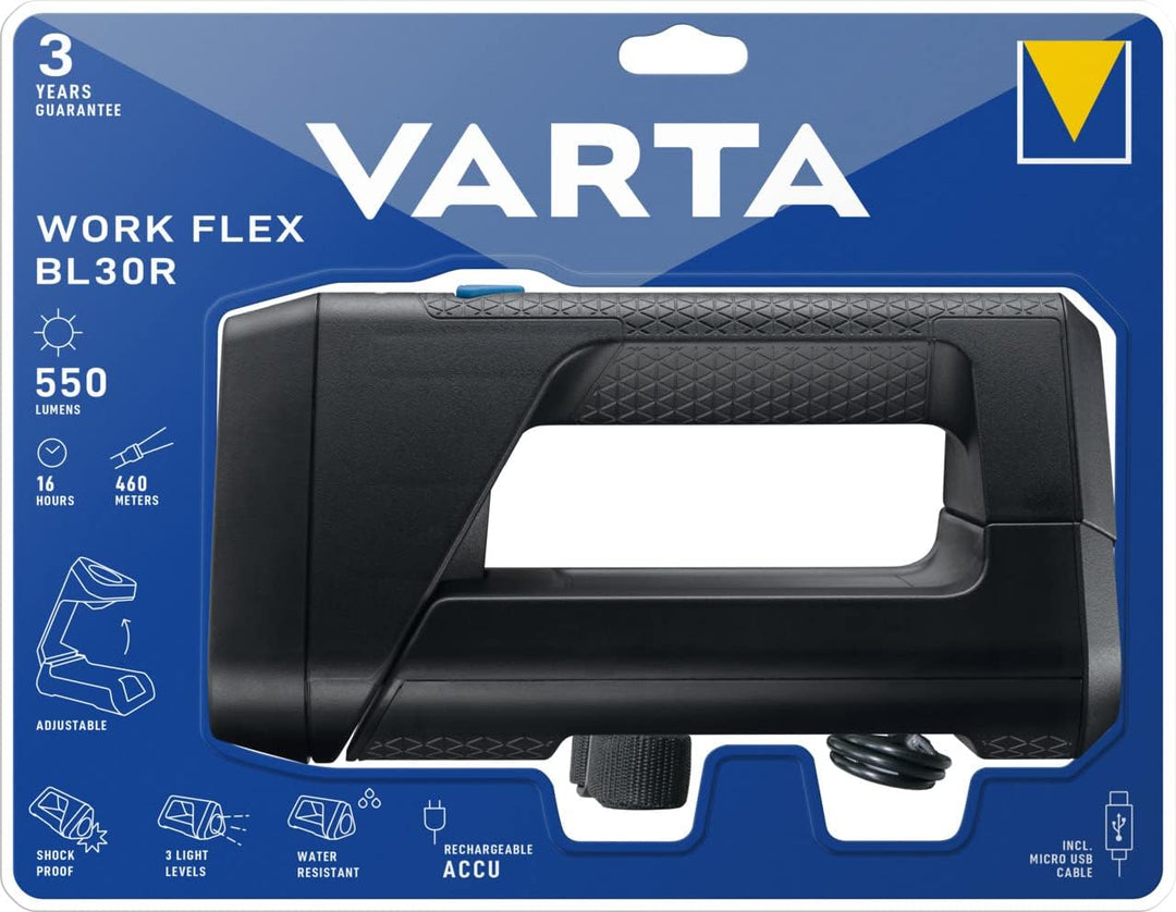 VARTA Baustrahler LED, wiederaufladbar, Arbeitsleuchte, Work Flex BL30R, Handscheinwerfer mit 3 Lich