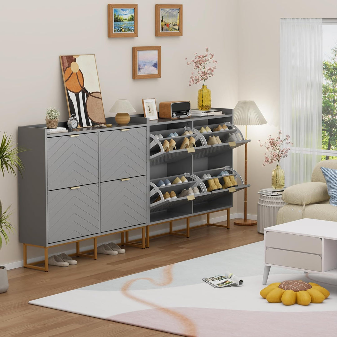UEV Schuhschrank mit 4 Klappen Schmal,Freistehendes Schuhregal mit Kippschutz, Schuhkommode mit vers