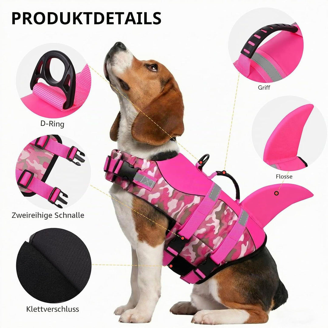 CITÉTOILE Schwimmweste Hunde Hai, Leicht und Sicher für Wassersport, hundeschwimmweste mit Griff und
